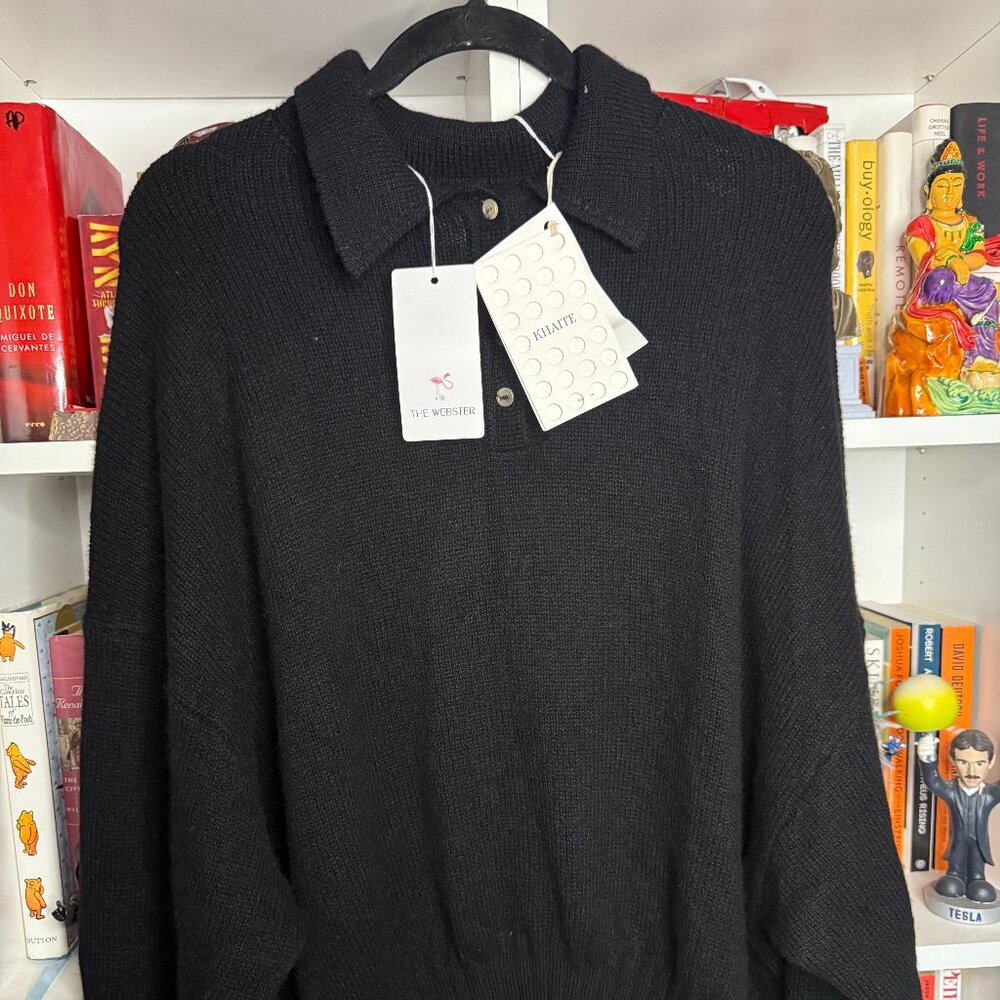 Khaite Rene cashmere Polo Sweater in Black sz XS NEW
